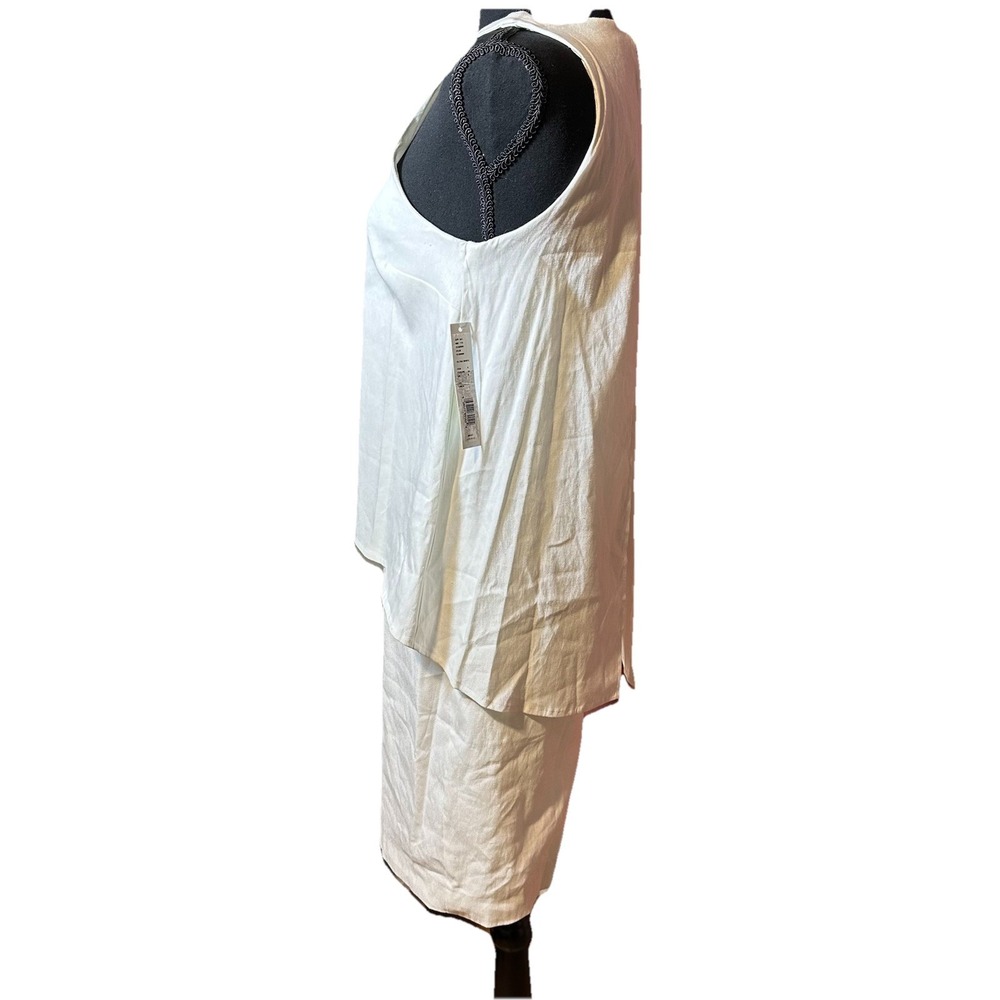 Linen Blend Antonio Melani White Shift Tiered Dress Preppy Cocktail Sz 4 Lined - Picture 7 of 15